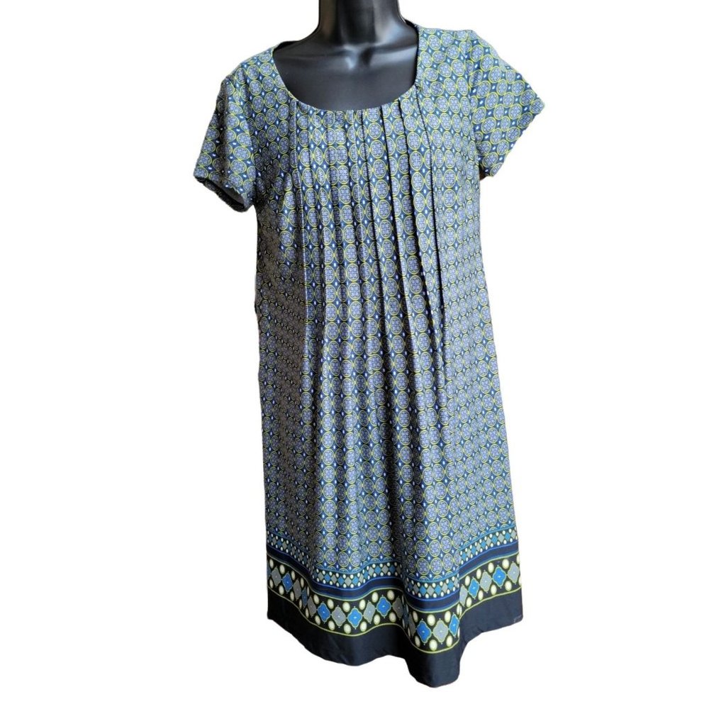 Perceptions Petite Blue Short Sleeve Pleated Front Dress Petite Small PS 994